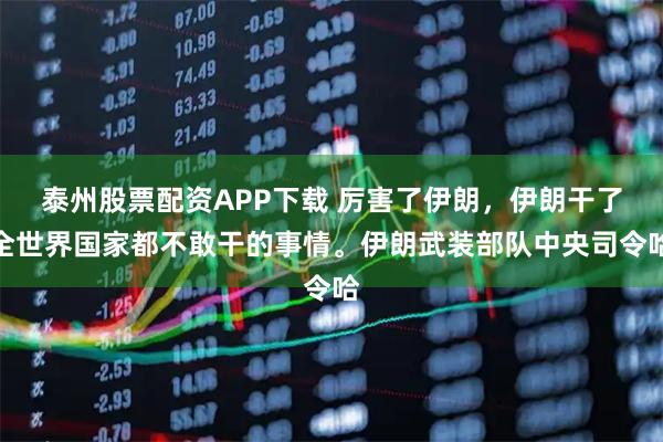 泰州股票配资APP下载 厉害了伊朗，伊朗干了全世界国家都不敢干的事情。伊朗武装部队中央司令哈